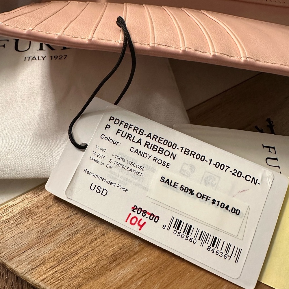 NWT! NEW! Furla Ribbon Blush Leather Tei-Fold Long Wallet Women - Picture 5 of 6